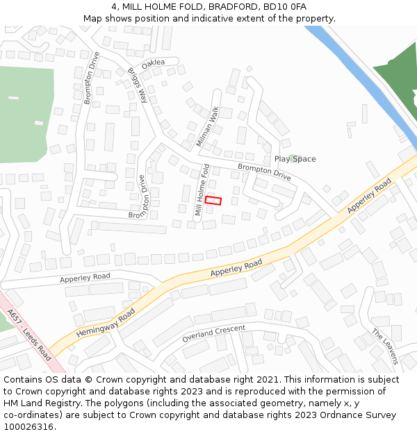 4, MILL HOLME FOLD, BRADFORD, BD10 0FA: Location map and indicative extent of plot
