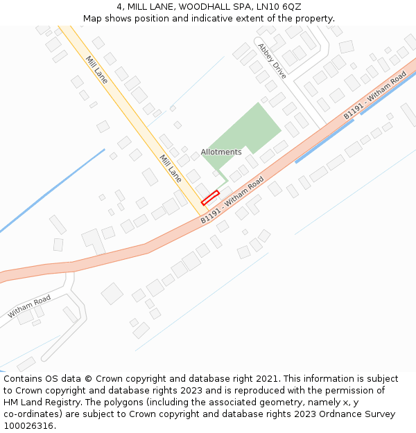 4, MILL LANE, WOODHALL SPA, LN10 6QZ: Location map and indicative extent of plot