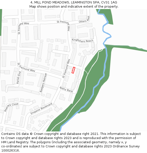 4, MILL POND MEADOWS, LEAMINGTON SPA, CV31 1AG: Location map and indicative extent of plot