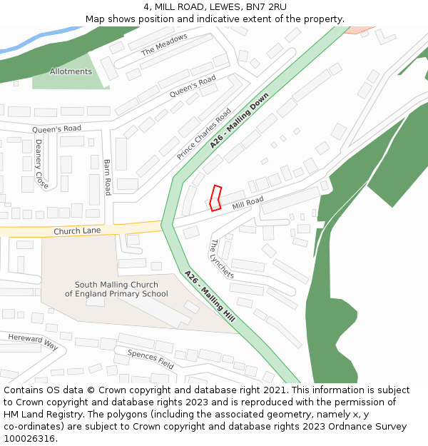 4, MILL ROAD, LEWES, BN7 2RU: Location map and indicative extent of plot
