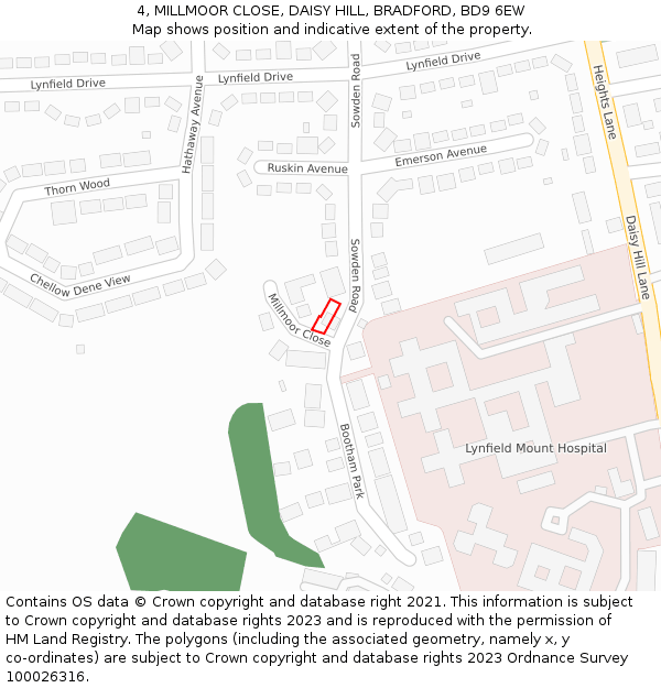 4, MILLMOOR CLOSE, DAISY HILL, BRADFORD, BD9 6EW: Location map and indicative extent of plot