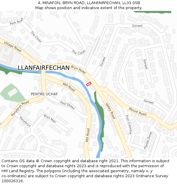 4, MINAFON, BRYN ROAD, LLANFAIRFECHAN, LL33 0SB: Location map and indicative extent of plot