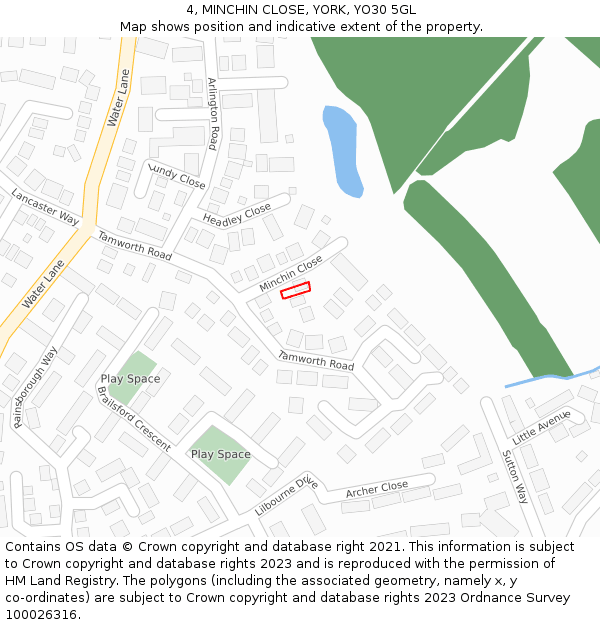 4, MINCHIN CLOSE, YORK, YO30 5GL: Location map and indicative extent of plot