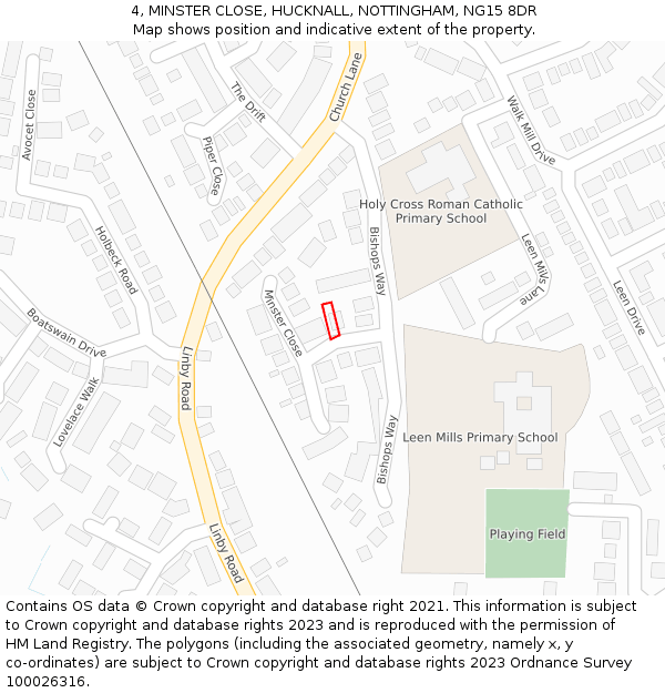4, MINSTER CLOSE, HUCKNALL, NOTTINGHAM, NG15 8DR: Location map and indicative extent of plot