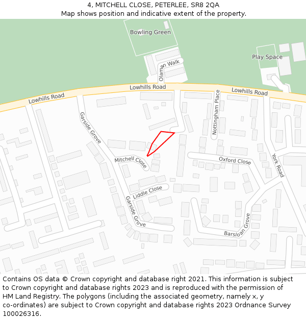 4, MITCHELL CLOSE, PETERLEE, SR8 2QA: Location map and indicative extent of plot