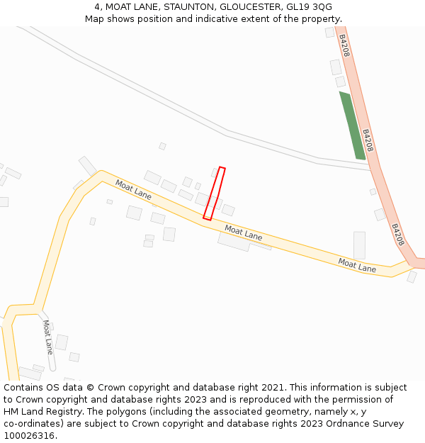 4, MOAT LANE, STAUNTON, GLOUCESTER, GL19 3QG: Location map and indicative extent of plot