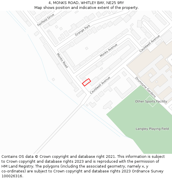 4, MONKS ROAD, WHITLEY BAY, NE25 9RY: Location map and indicative extent of plot