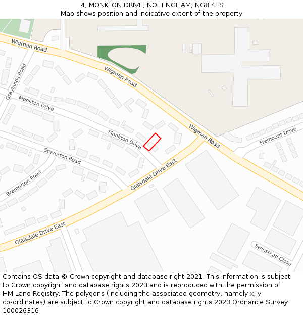 4, MONKTON DRIVE, NOTTINGHAM, NG8 4ES: Location map and indicative extent of plot
