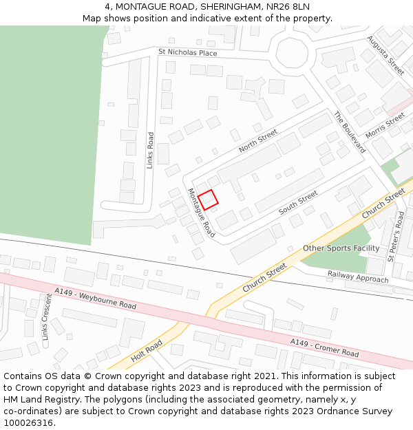 4, MONTAGUE ROAD, SHERINGHAM, NR26 8LN: Location map and indicative extent of plot