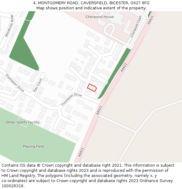 4, MONTGOMERY ROAD, CAVERSFIELD, BICESTER, OX27 8FG: Location map and indicative extent of plot