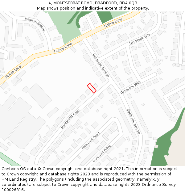 4, MONTSERRAT ROAD, BRADFORD, BD4 0QB: Location map and indicative extent of plot