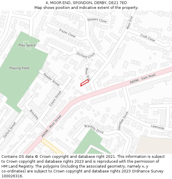 4, MOOR END, SPONDON, DERBY, DE21 7ED: Location map and indicative extent of plot