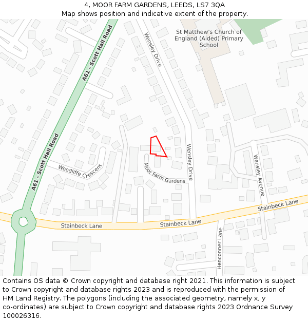 4, MOOR FARM GARDENS, LEEDS, LS7 3QA: Location map and indicative extent of plot