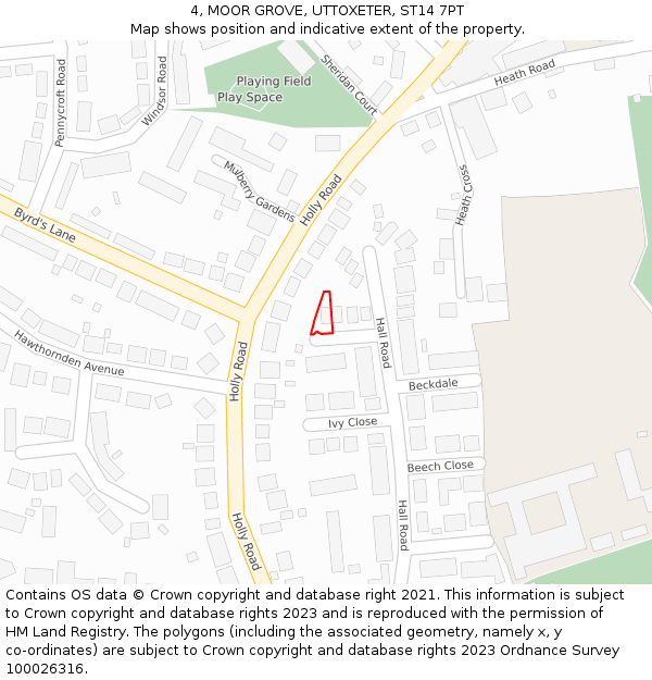 4, MOOR GROVE, UTTOXETER, ST14 7PT: Location map and indicative extent of plot