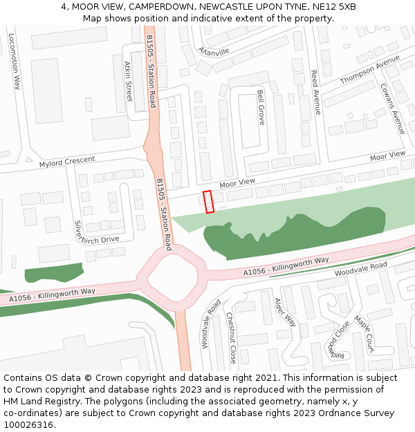 4, MOOR VIEW, CAMPERDOWN, NEWCASTLE UPON TYNE, NE12 5XB: Location map and indicative extent of plot