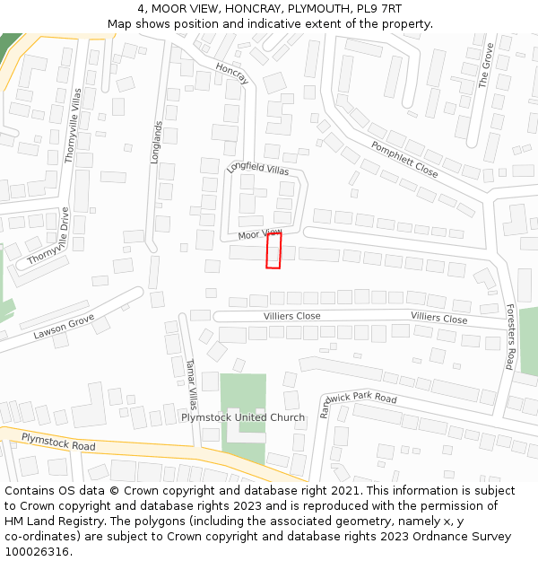 4, MOOR VIEW, HONCRAY, PLYMOUTH, PL9 7RT: Location map and indicative extent of plot
