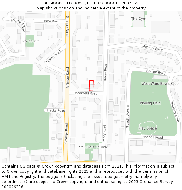 4, MOORFIELD ROAD, PETERBOROUGH, PE3 9EA: Location map and indicative extent of plot
