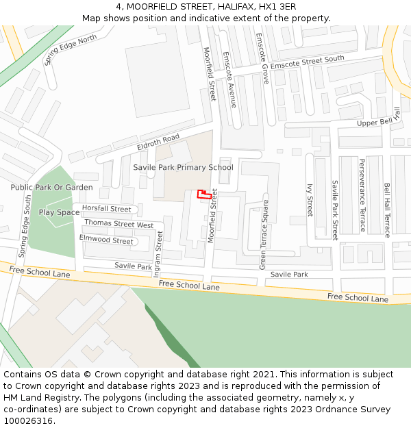 4, MOORFIELD STREET, HALIFAX, HX1 3ER: Location map and indicative extent of plot