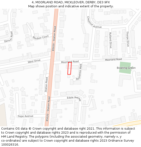 4, MOORLAND ROAD, MICKLEOVER, DERBY, DE3 9FX: Location map and indicative extent of plot