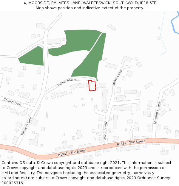 4, MOORSIDE, PALMERS LANE, WALBERSWICK, SOUTHWOLD, IP18 6TE: Location map and indicative extent of plot