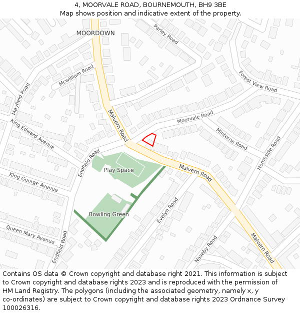 4, MOORVALE ROAD, BOURNEMOUTH, BH9 3BE: Location map and indicative extent of plot