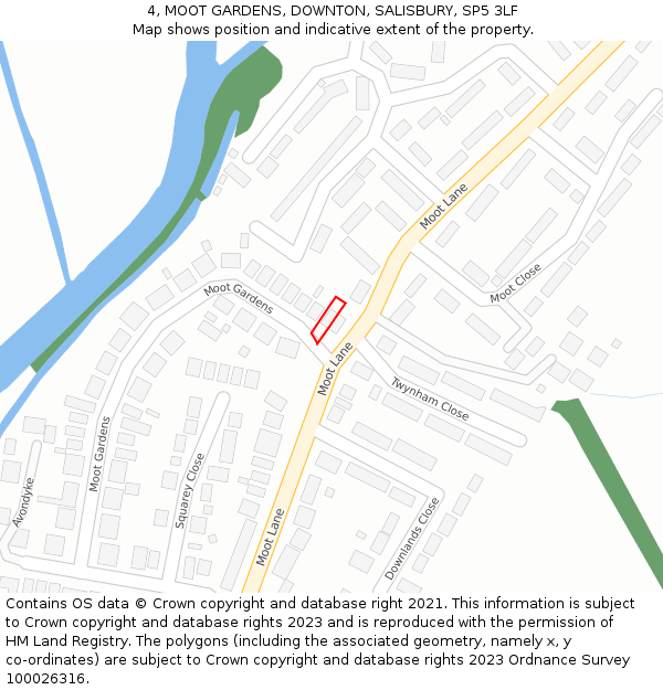 4, MOOT GARDENS, DOWNTON, SALISBURY, SP5 3LF: Location map and indicative extent of plot