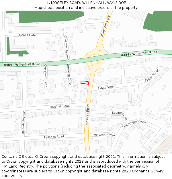 4, MOSELEY ROAD, WILLENHALL, WV13 3QB: Location map and indicative extent of plot