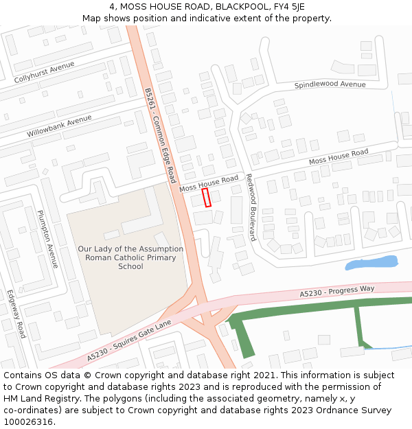 4, MOSS HOUSE ROAD, BLACKPOOL, FY4 5JE: Location map and indicative extent of plot