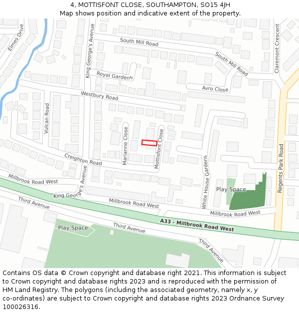 4, MOTTISFONT CLOSE, SOUTHAMPTON, SO15 4JH: Location map and indicative extent of plot