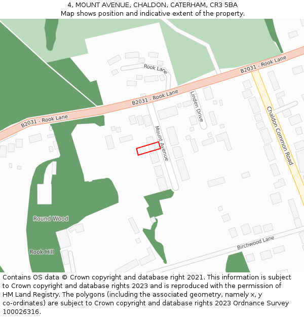 4, MOUNT AVENUE, CHALDON, CATERHAM, CR3 5BA: Location map and indicative extent of plot