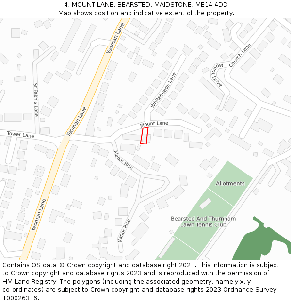 4, MOUNT LANE, BEARSTED, MAIDSTONE, ME14 4DD: Location map and indicative extent of plot