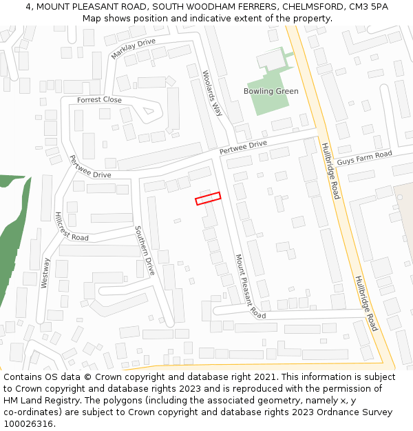 4, MOUNT PLEASANT ROAD, SOUTH WOODHAM FERRERS, CHELMSFORD, CM3 5PA: Location map and indicative extent of plot