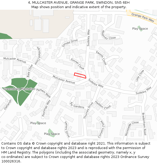 4, MULCASTER AVENUE, GRANGE PARK, SWINDON, SN5 6EH: Location map and indicative extent of plot