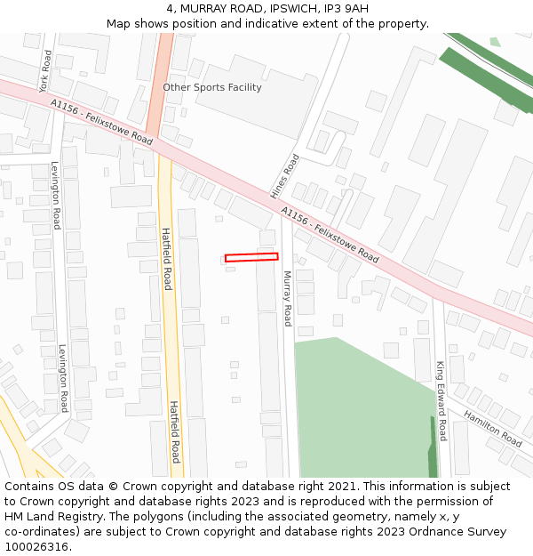 4, MURRAY ROAD, IPSWICH, IP3 9AH: Location map and indicative extent of plot