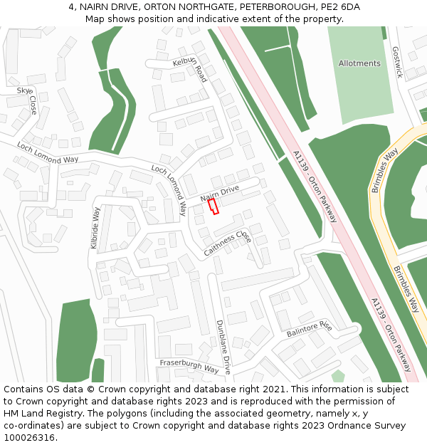 4, NAIRN DRIVE, ORTON NORTHGATE, PETERBOROUGH, PE2 6DA: Location map and indicative extent of plot