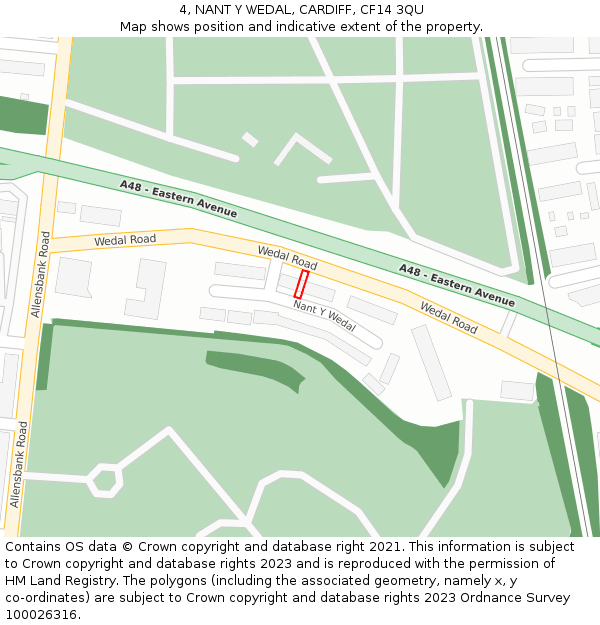 4, NANT Y WEDAL, CARDIFF, CF14 3QU: Location map and indicative extent of plot