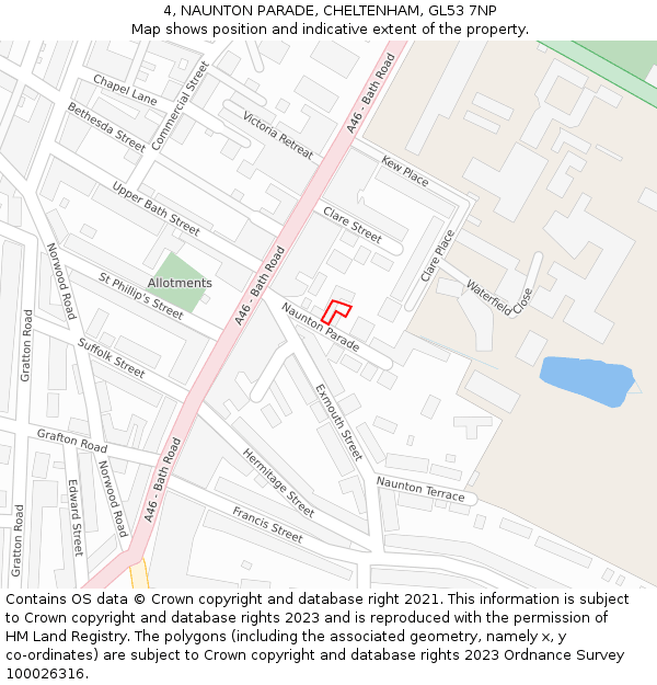 4, NAUNTON PARADE, CHELTENHAM, GL53 7NP: Location map and indicative extent of plot