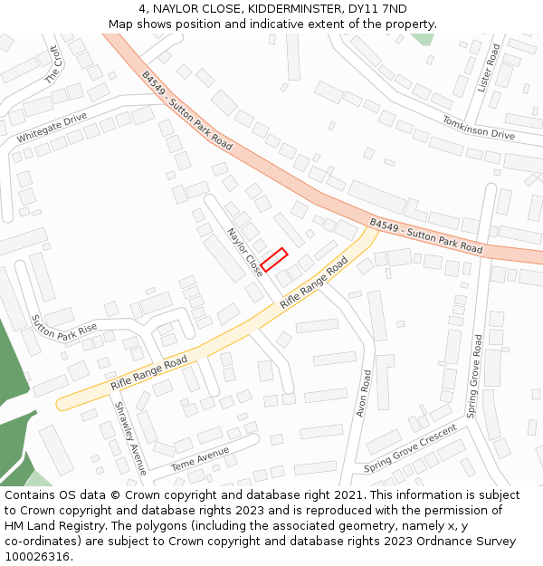 4, NAYLOR CLOSE, KIDDERMINSTER, DY11 7ND: Location map and indicative extent of plot