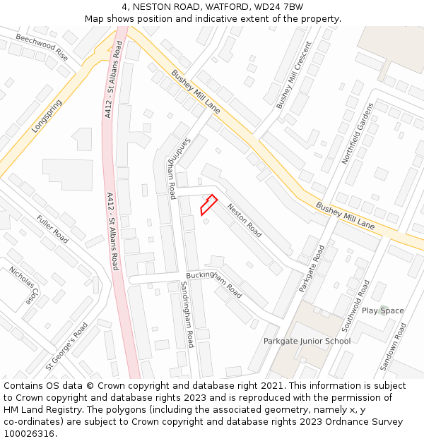 4, NESTON ROAD, WATFORD, WD24 7BW: Location map and indicative extent of plot
