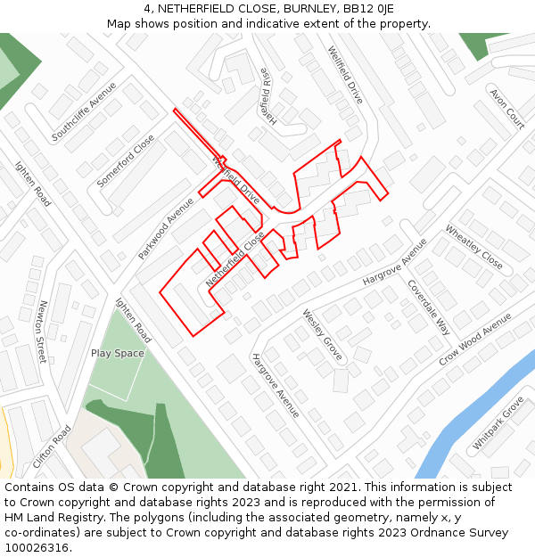4, NETHERFIELD CLOSE, BURNLEY, BB12 0JE: Location map and indicative extent of plot