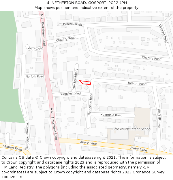 4, NETHERTON ROAD, GOSPORT, PO12 4PH: Location map and indicative extent of plot