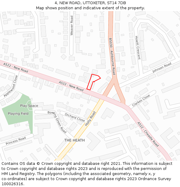 4, NEW ROAD, UTTOXETER, ST14 7DB: Location map and indicative extent of plot
