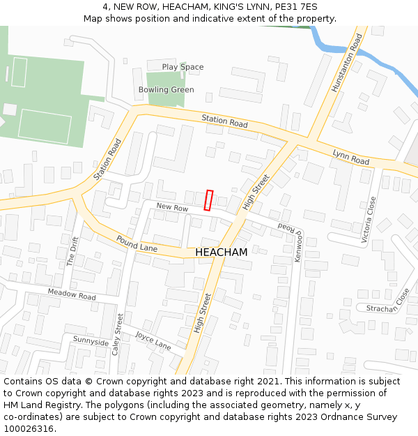 4, NEW ROW, HEACHAM, KING'S LYNN, PE31 7ES: Location map and indicative extent of plot