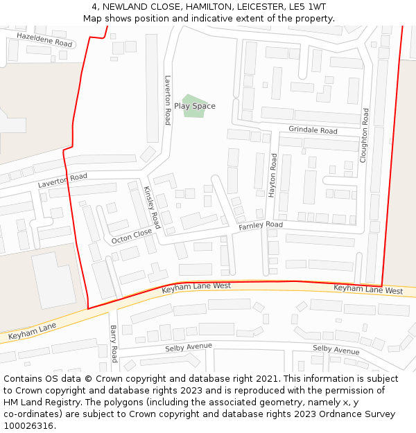 4, NEWLAND CLOSE, HAMILTON, LEICESTER, LE5 1WT: Location map and indicative extent of plot