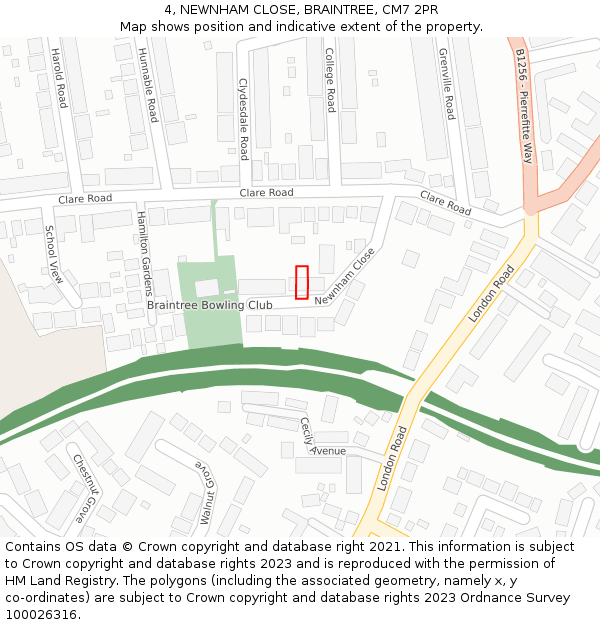 4, NEWNHAM CLOSE, BRAINTREE, CM7 2PR: Location map and indicative extent of plot
