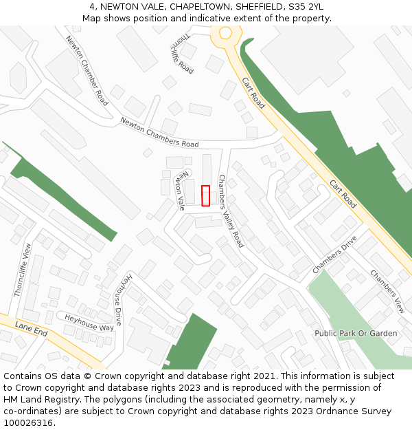 4, NEWTON VALE, CHAPELTOWN, SHEFFIELD, S35 2YL: Location map and indicative extent of plot