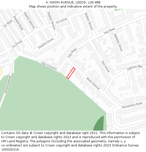 4, NIXON AVENUE, LEEDS, LS9 9BE: Location map and indicative extent of plot