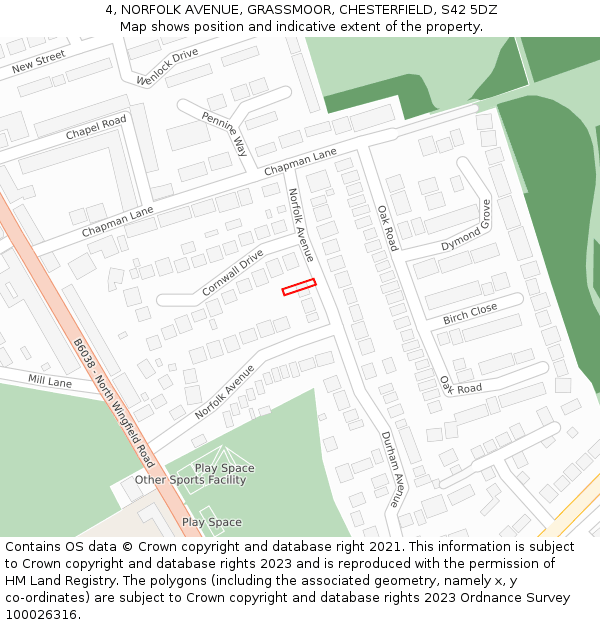 4, NORFOLK AVENUE, GRASSMOOR, CHESTERFIELD, S42 5DZ: Location map and indicative extent of plot