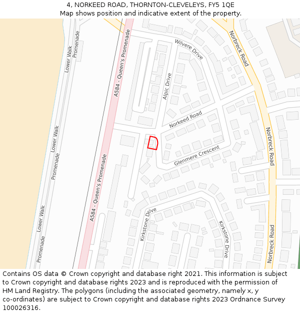 4, NORKEED ROAD, THORNTON-CLEVELEYS, FY5 1QE: Location map and indicative extent of plot