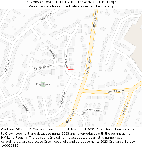 4, NORMAN ROAD, TUTBURY, BURTON-ON-TRENT, DE13 9JZ: Location map and indicative extent of plot